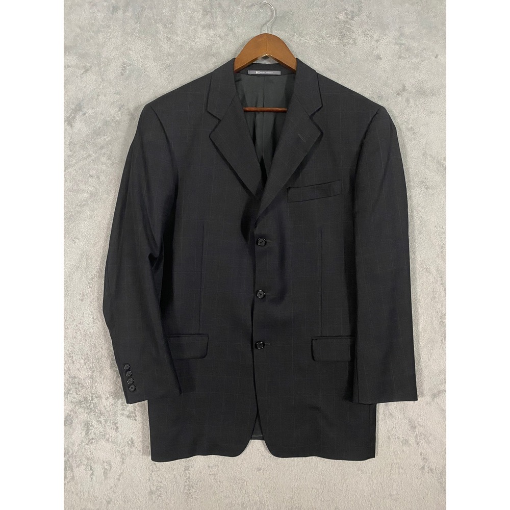 Hickey Freeman Blazer Mens 40R Grey Windowpane 100% Wool 3-Button Sport Coat
